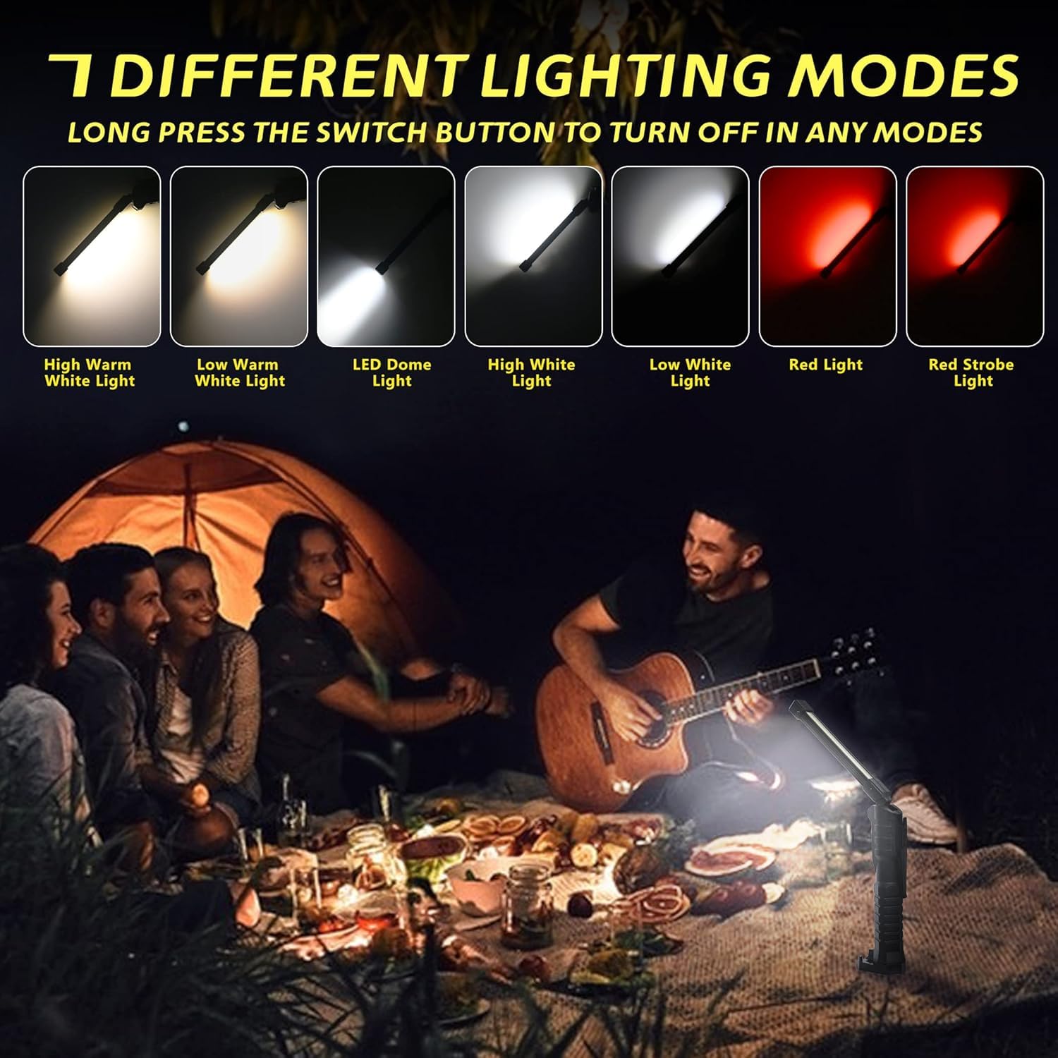 Huafire LED Rechargeable Work Light Flashlight with Magnetic Base, 4 Lighting Modes, Type-C USB Charging, 180° Rotating Portable Inspection Lamp for Automotive, Mechanic, Camping, BBQ & Emergency Use 1