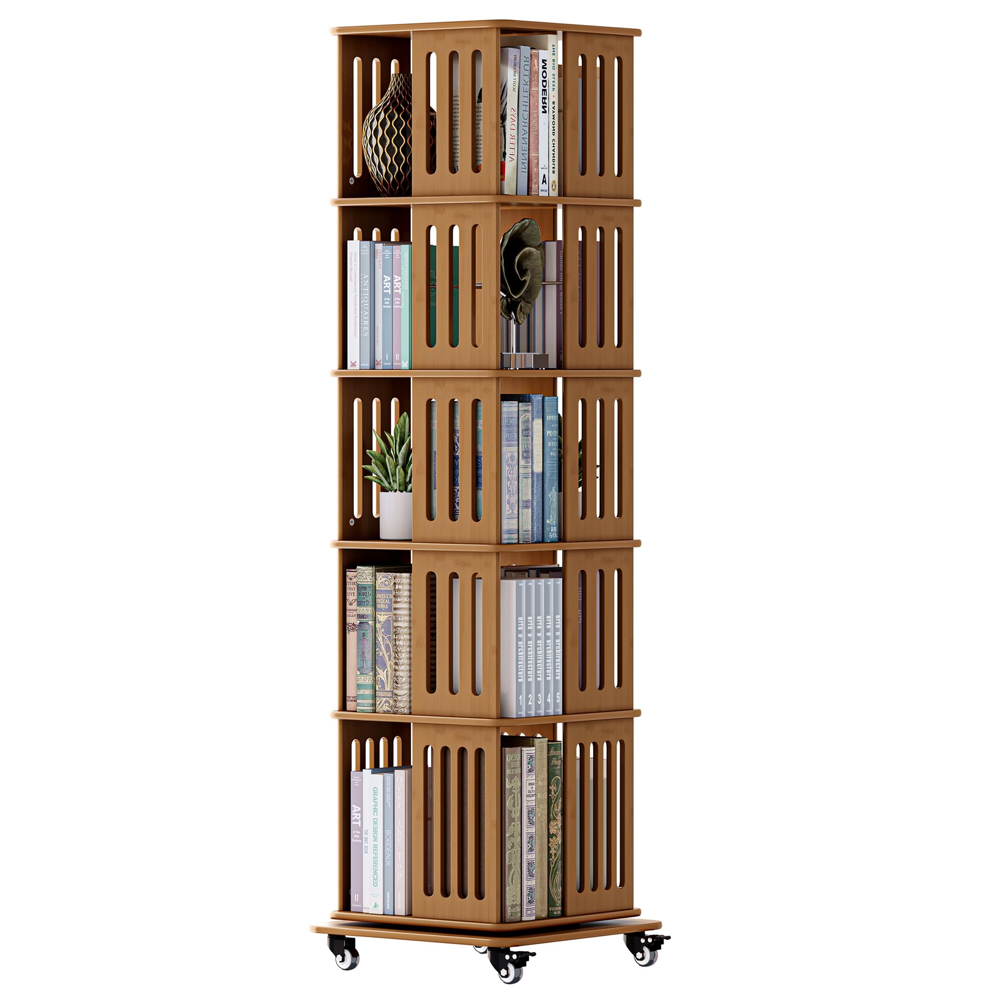 Drehbares Bücherregal aus Holz, Quadratisch, 5-Ebenen