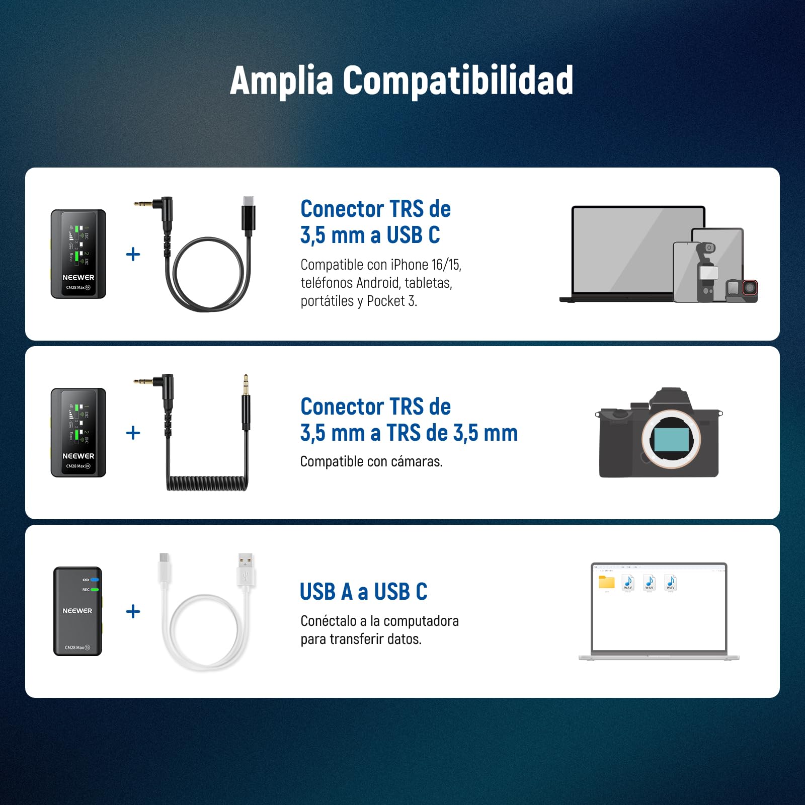 NEEWER CM28 Ultra Inalámbrico Lavalier Solapa Micrófono Sistema Estuche Carga Sin Comprimir 48KHz 24Bit 8GB Almacenamiento Grabación 14H Cancelar Ruido Mini Mic para iPhone iPad Android Cámara PC