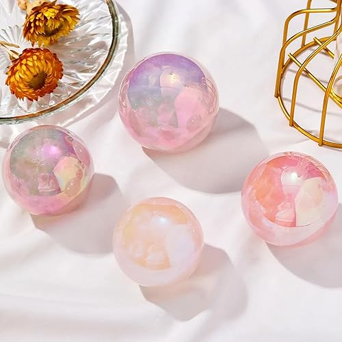 Miniatura 7 de Angel Aura - Bola de cristal de cuarzo rosa con soporte, escultura de esfera de piedra preciosa pulida de cuarzo rosa rosa natural para exhibición