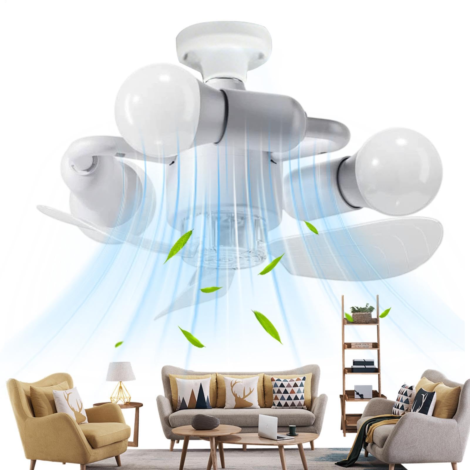 Ventilateur de plafond avec éclairage E27 et télécommande pour chambre