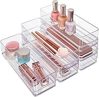 Vista 1 de STORi SimpleSort 6-Piece Stackable Clear Drawer Organizer Set 9" x 3" x 2" Rectangle Trays Narrow Makeup Vanity Storage Bins and Office Desk