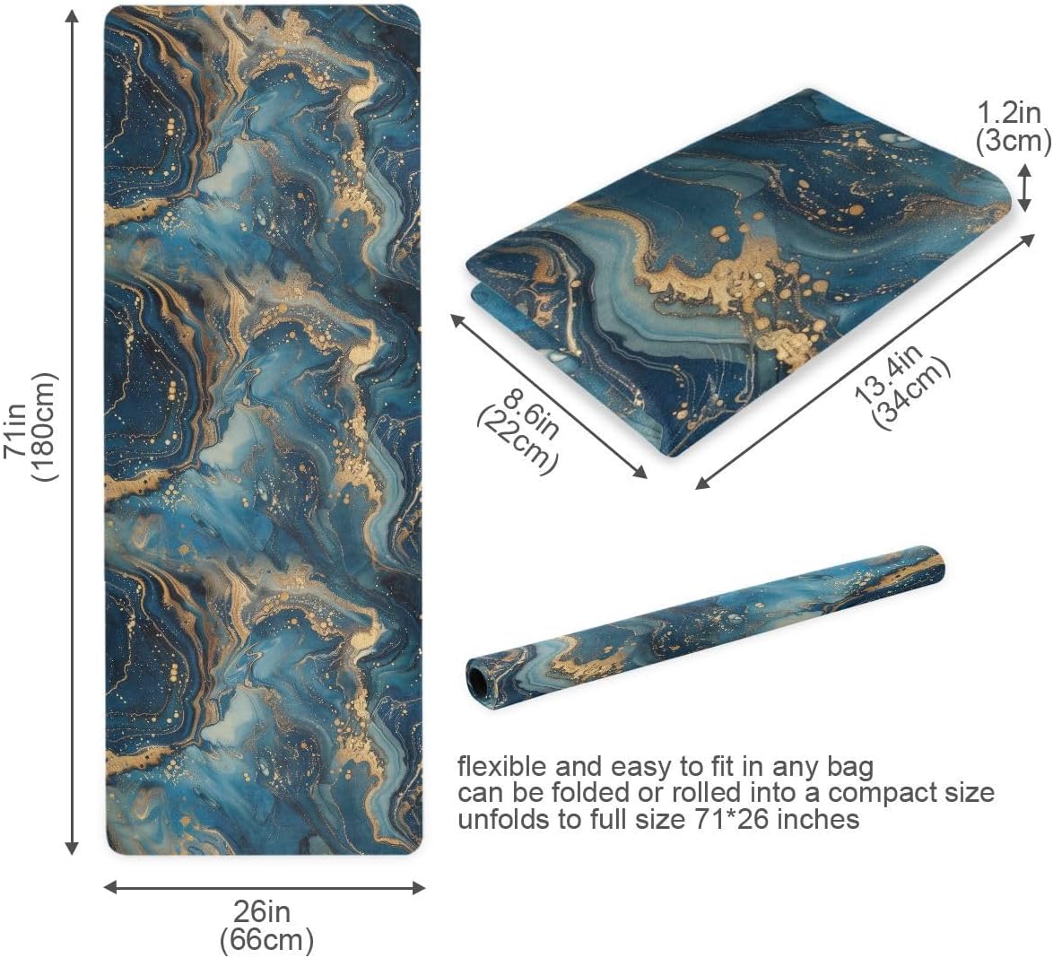 ALAZA Blue and Gold Marble Yoga Mat Non Slip Fitness Exercise Mat, Workout Mat for Yoga, Pilates and Floor Exercises