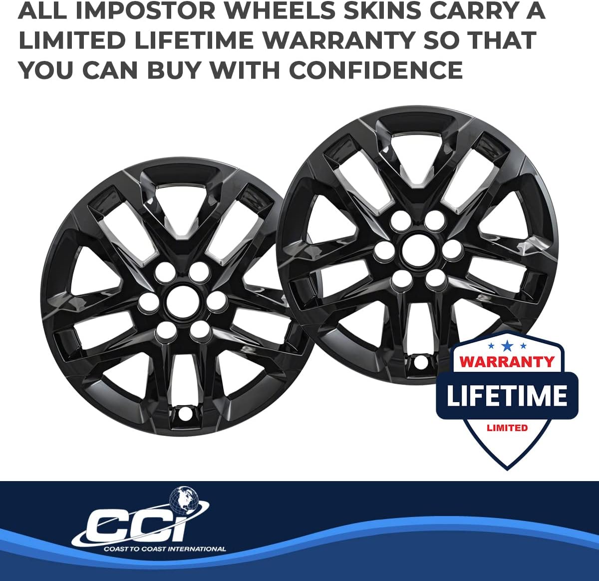 Coast to Coast International 18-Inch Gloss Black Impostor Wheel Skins, Set of 4 – Works with Chevrolet Traverse 2018-2022, IWCIMP416BLKN