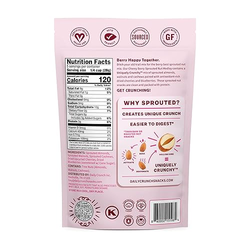 Miniatura 2 de Daily Crunch Almendras germinadas bolsa resellable de 5 onzas cereza baya paquete de 2  germinadas y deshidratadas para un bocadillo crujiente único