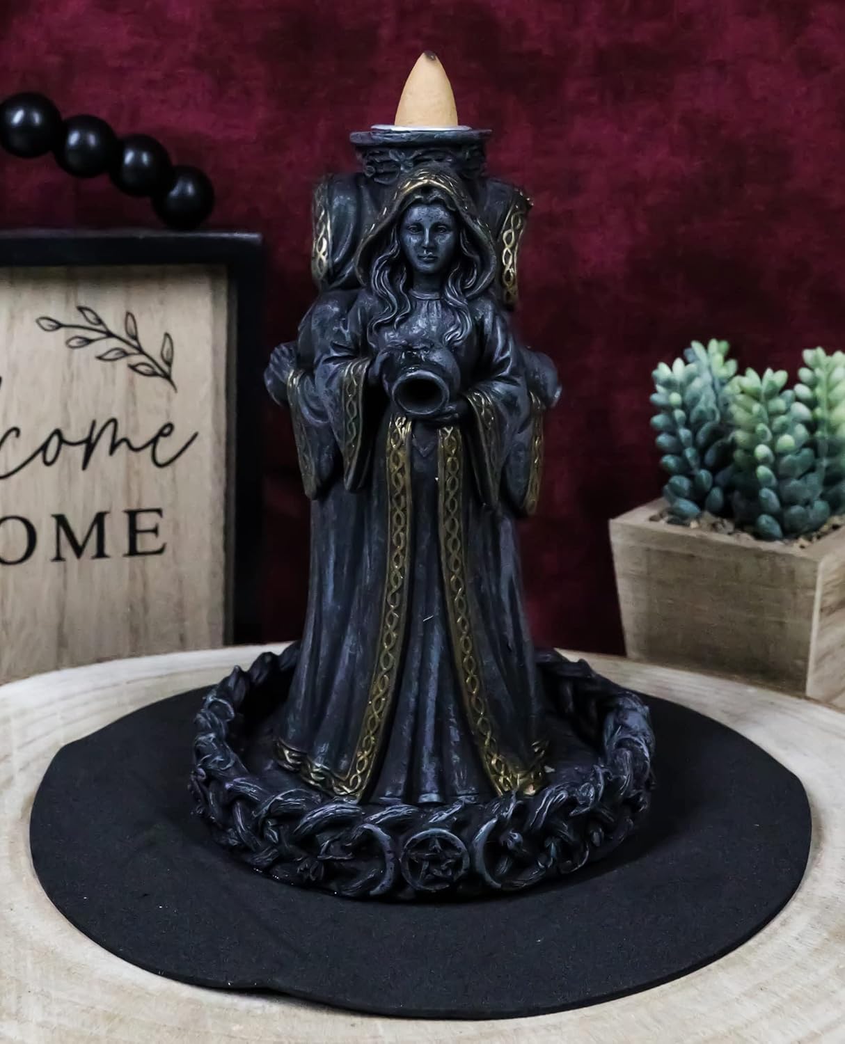 Ebros Gift Wicca Triple Goddess Maiden Expecting Mother and Crone Pagan Decorative Backflow Incense Cone Burner Figurine Sacred Moon Feminist Cycles of The Years Celtic Triune Symbol Sculpture