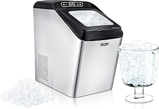 NutriChef Countertop Ice Maker Machine - Compact Ice Maker, 26 lbs Daily Capacity, Rear Drain Hose, 1.5 lbs Basket, Self-Cleaning, Quiet Design