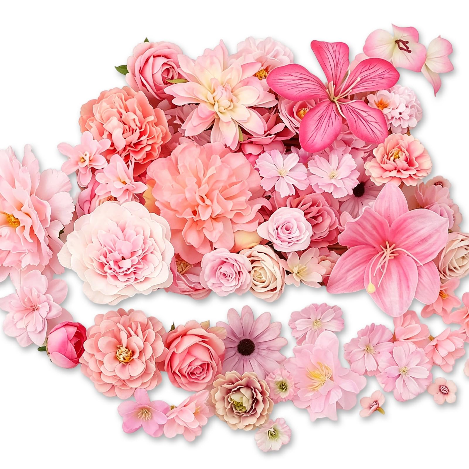 Komergave 50pcs Pink Artificial Flowers Heads Silk Faux Flowers that Look Real Mini Flower Cake Decorations DIY Craft Flower for Weddings and Cake Toppers