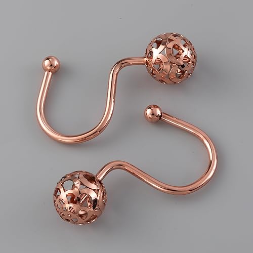 Miniatura 6 de HBlife 12 ganchos de cortina de ducha de oro rosa, a prueba de óxido, bola hueca de metal, anillos decorativos para cortina y barra de ducha de baño