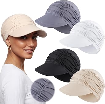 Unittype 4 Pcs Ice Silk Chemo Headwear for Women Summer Cool Cancer Hats Foldable Beach UV Protection Hat Chemo Baseball Cap for Hair Loss Outdoor