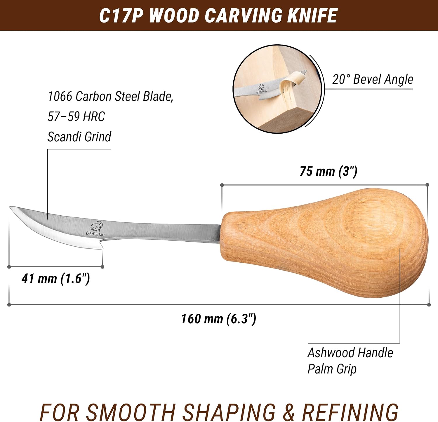 BeaverCraft Sloyd Chip Wood Carving Palm Chisel Knife C17P for Beginners and Professionals, Wood Carving Cut Resistant Gloves Level 5 for Whittling CRG_M