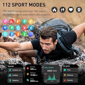 Smart Watch(Answer/Make Call), 1.96 HD Smartwatch for Men Women, 2026 Fitness Watch with 110+ Sport Modes/Heart Rate/Sleep Monitor/Pedometer, IP68 Waterproof Fitness Activity Tracker for Android iOS