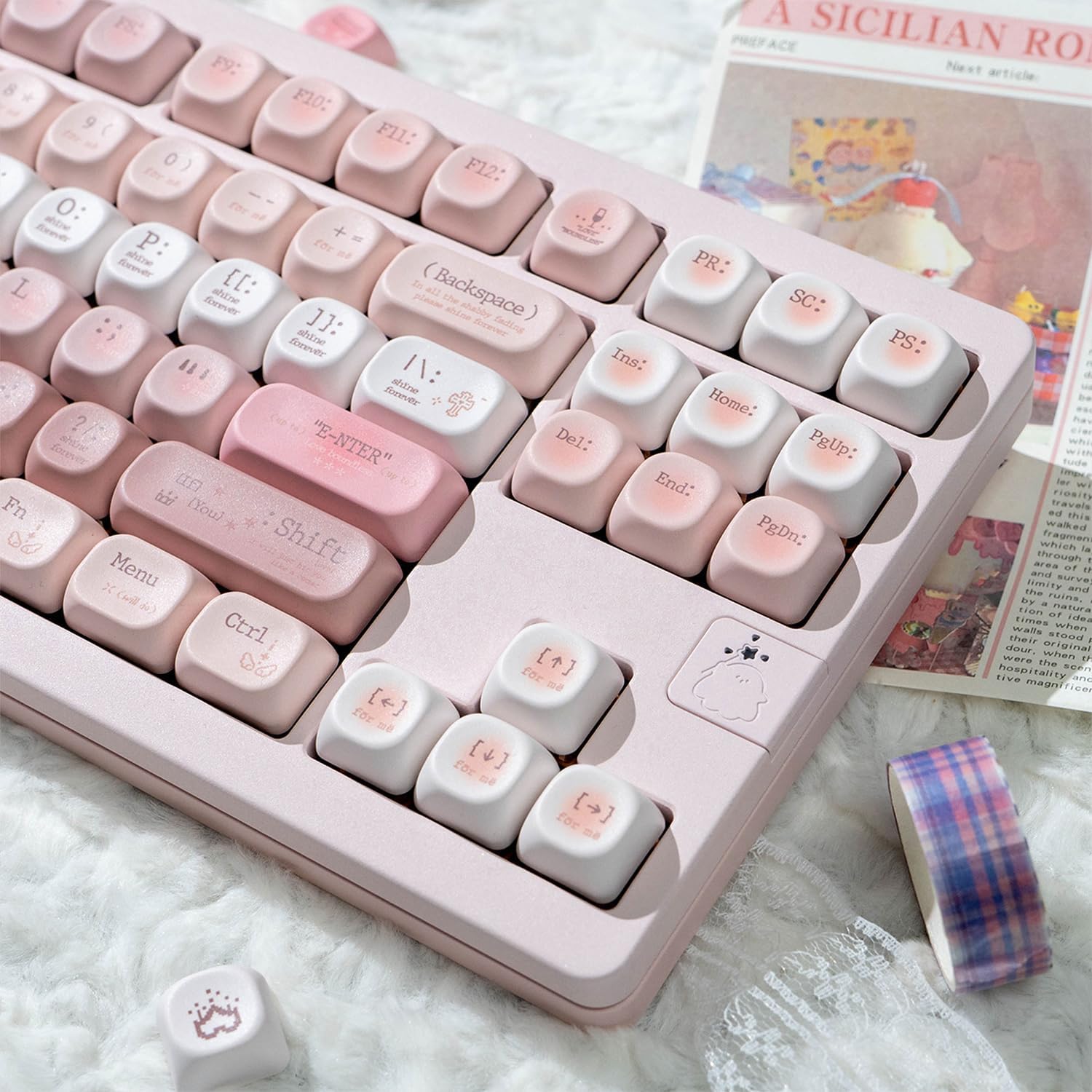 mintcaps PBT Keycaps 120 Keys MOA Profile Keycap Dye-Sublimation Pink Keycaps Set Custom Keycap for Cherry Gateron MX Swithes Mechanical Keyboards