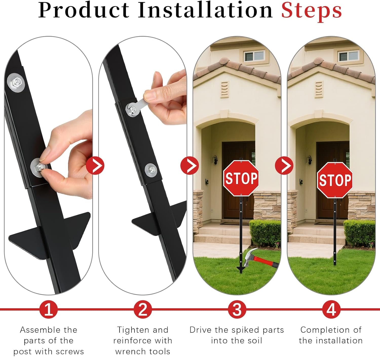 4 Ft Tall 12x12'' Reflective Stop Sign with Aluminum Stake - Heavy-Duty Rustproof Parking Control Sign, Easy Assembly with Ground Spike for Driveway, Yard, and Traffic Safety