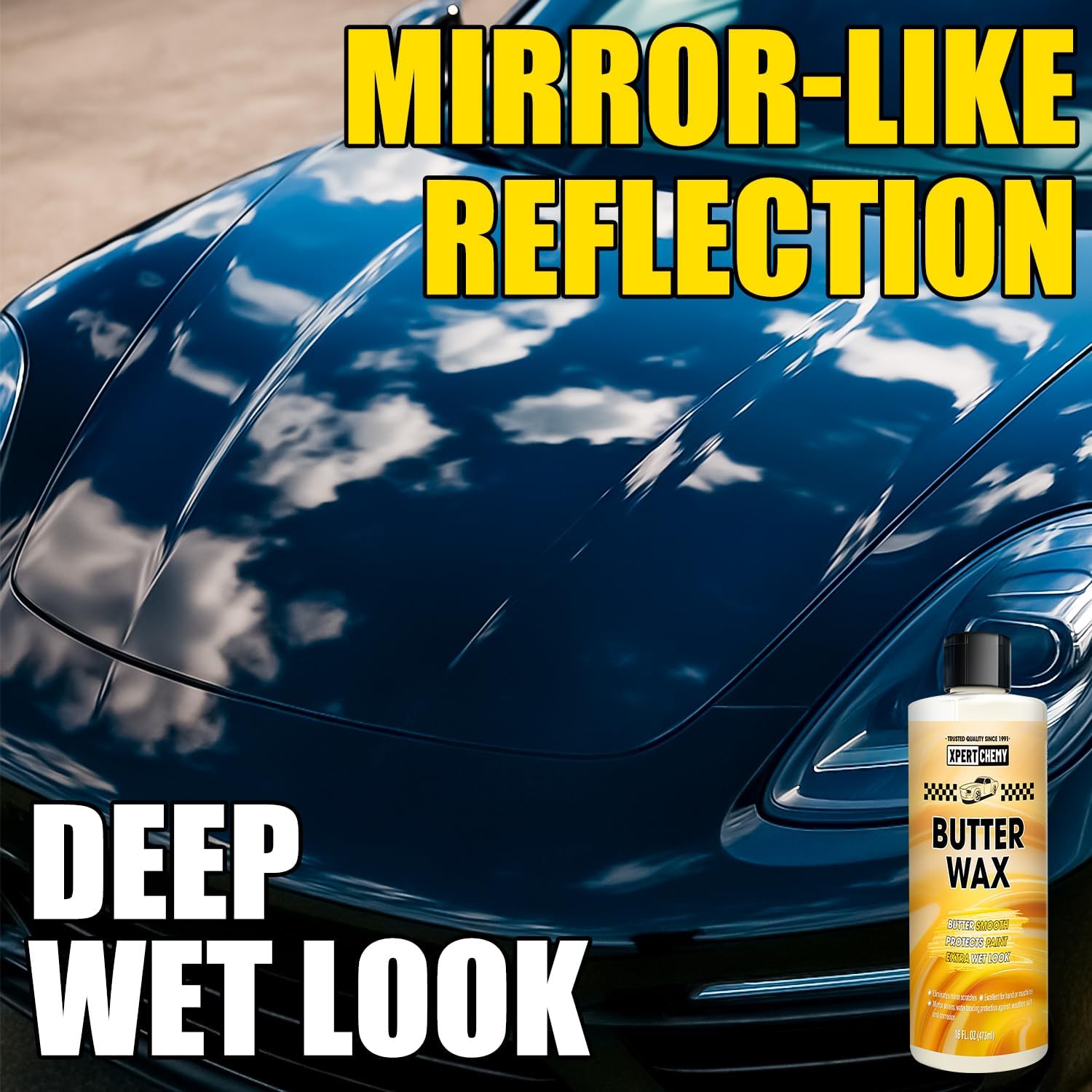 Butter Wet Wax for Car, Polishes and Protects, High Gloss Shine Wax for Cars, Trucks, SUVs, RVs, Long-lasting Shine,16oz