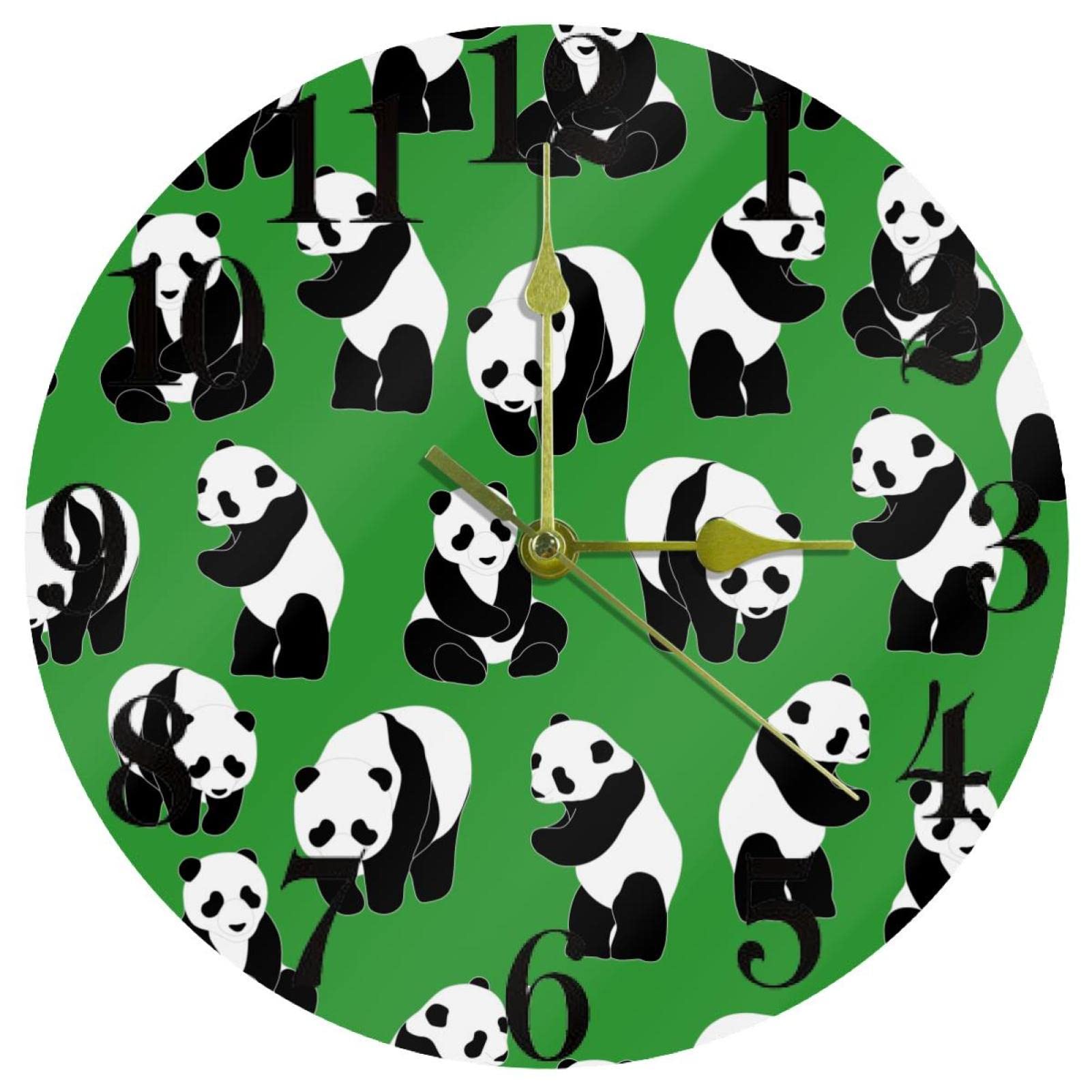 Horloge murale panda vert idéale pour décorer une chambre d'enfant ou un bureau moderne