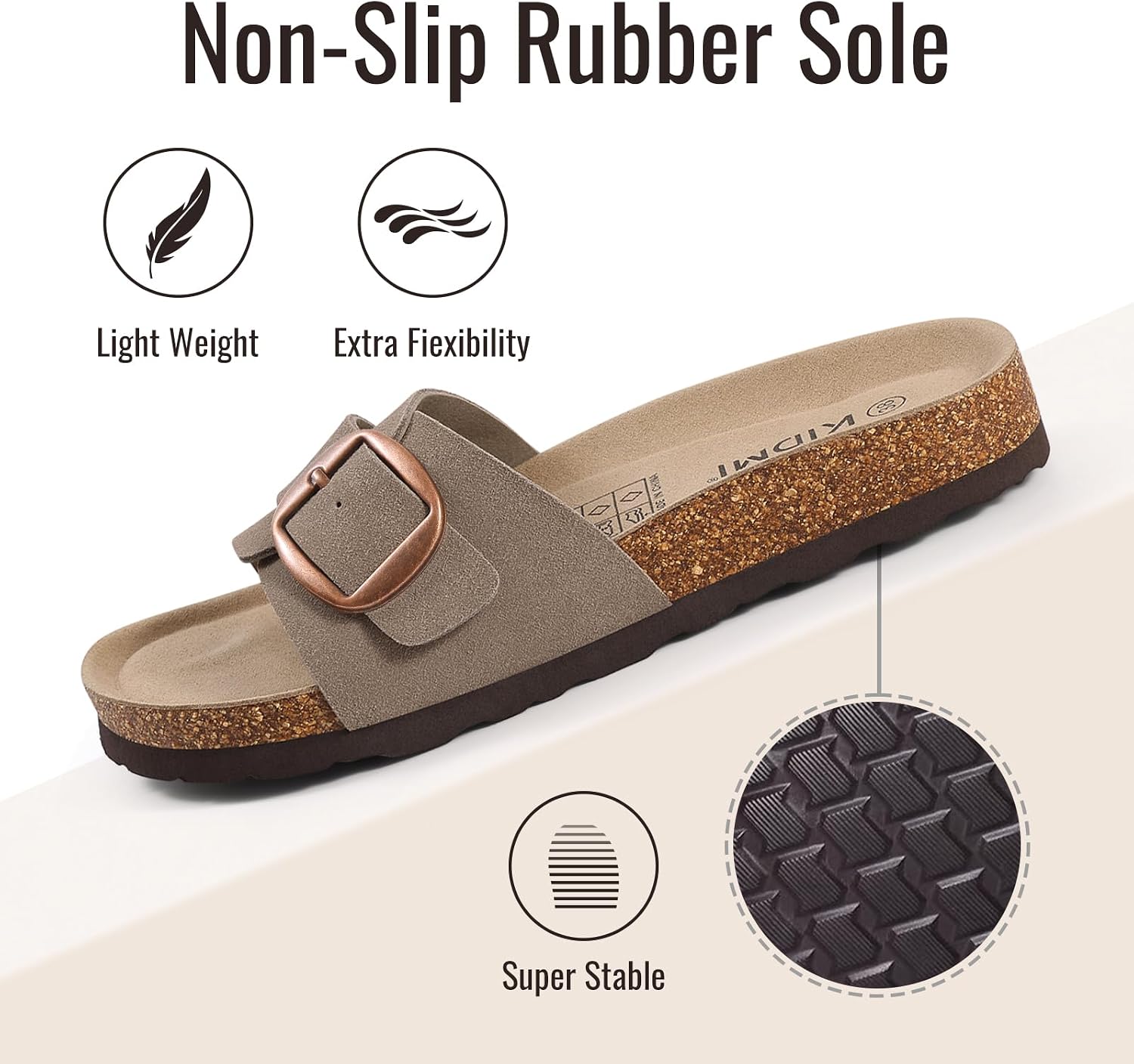 KIDMI Genuine Suede Cork Footbed Sandals for Women Comfortable Summer Slides with Buckle