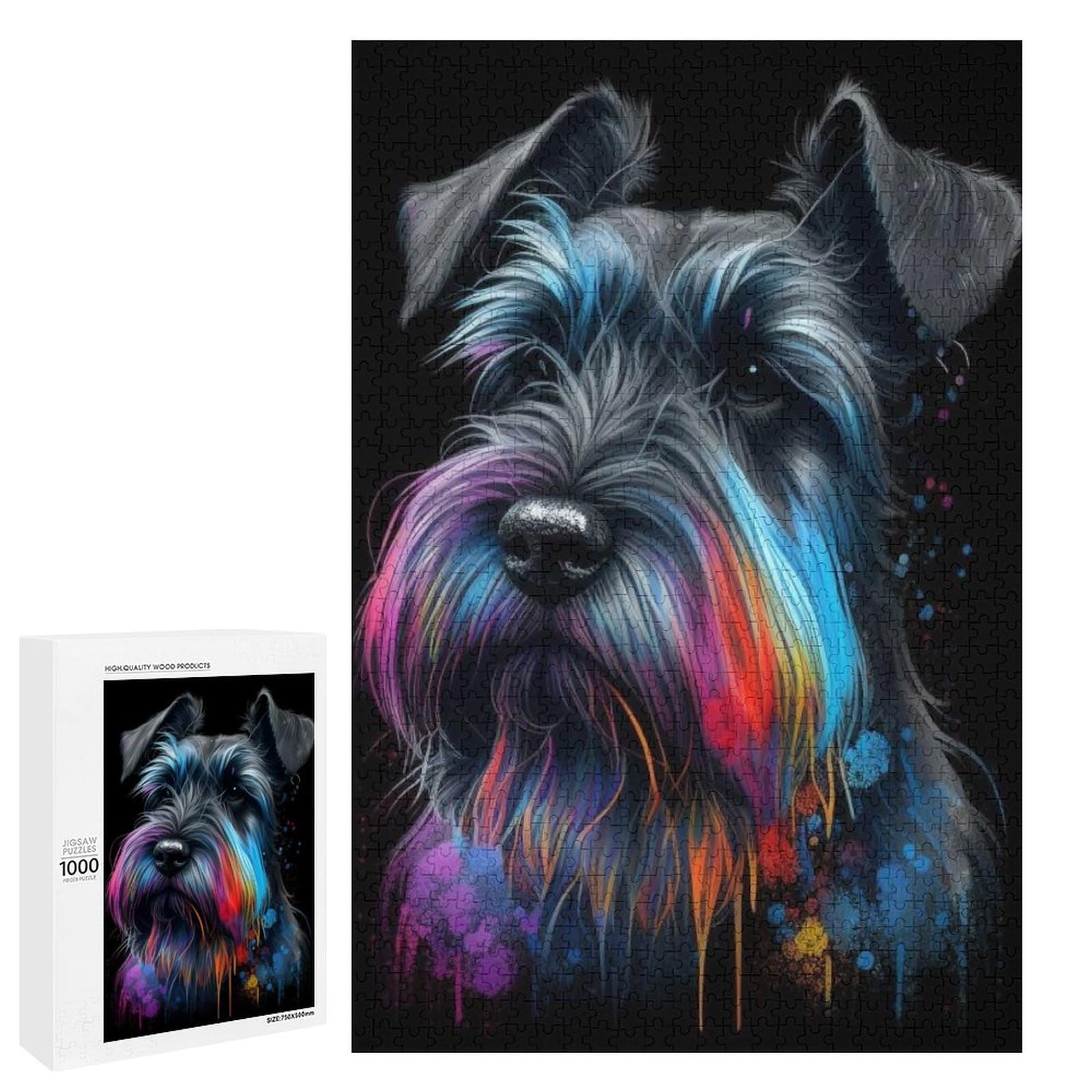 Jigsaw Puzzles 1000 Pieces for Adults, Fun Oil Painting Puzzles for Education & Relaxation,Schnauzer Pattern, Brain IQ Developing, Funny Woodiness Puzzles