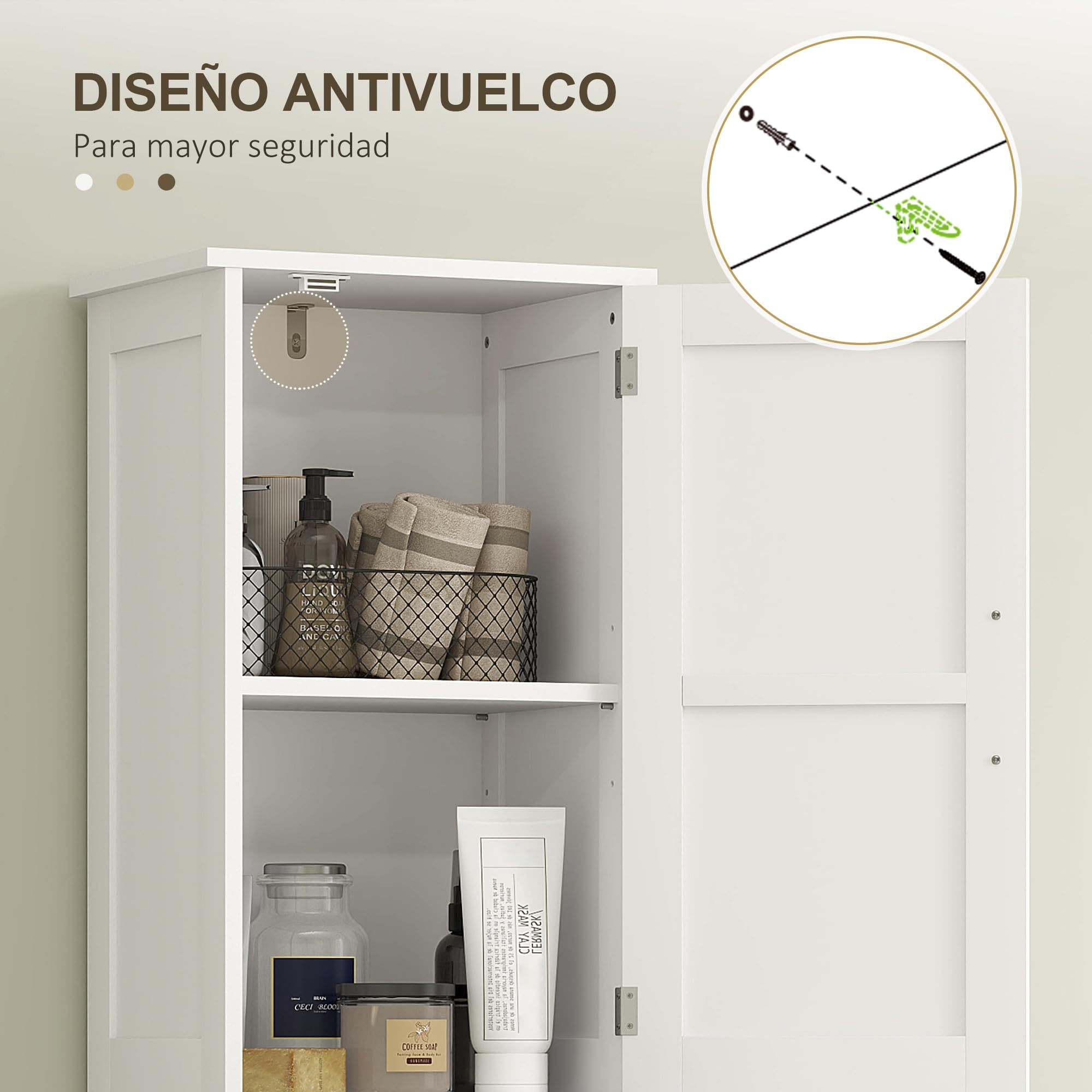 HOMCOM Armario Alto de Baño Estrecho con 2 Puertas 1 Cajón y 2 Estantes Ajustables Columna de Baño Estilo Rústico para Salón Aseo Cocina 40x30x170 cm Blanco