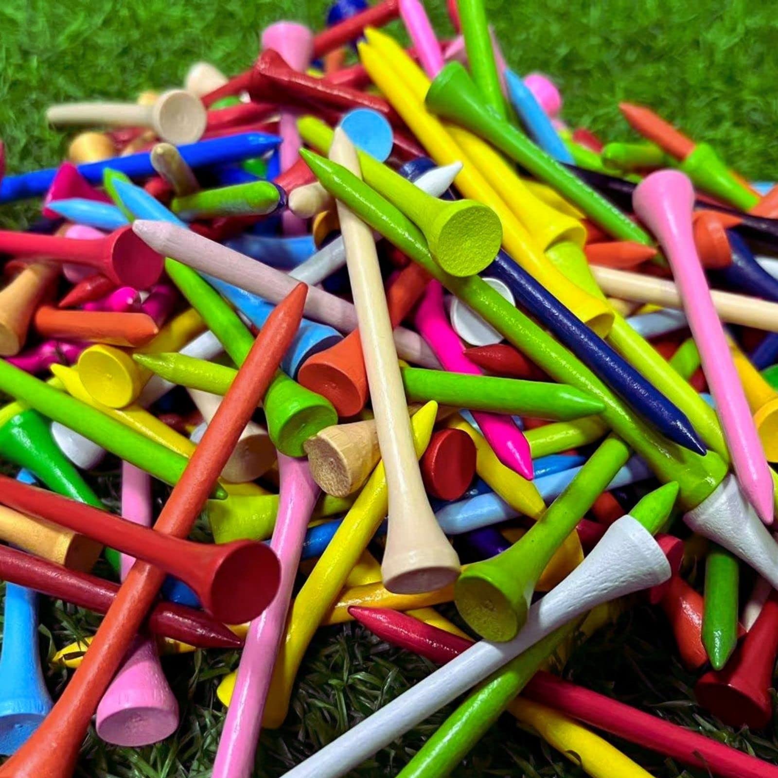KOFULL Golf Tees, 100/150pcs Multiple Colors Mixed Size Package Wood Golf Tees, Size 3-1/4", 2-3/4" & 1-1/2" Reduce Friction & Side Spin, More Stable