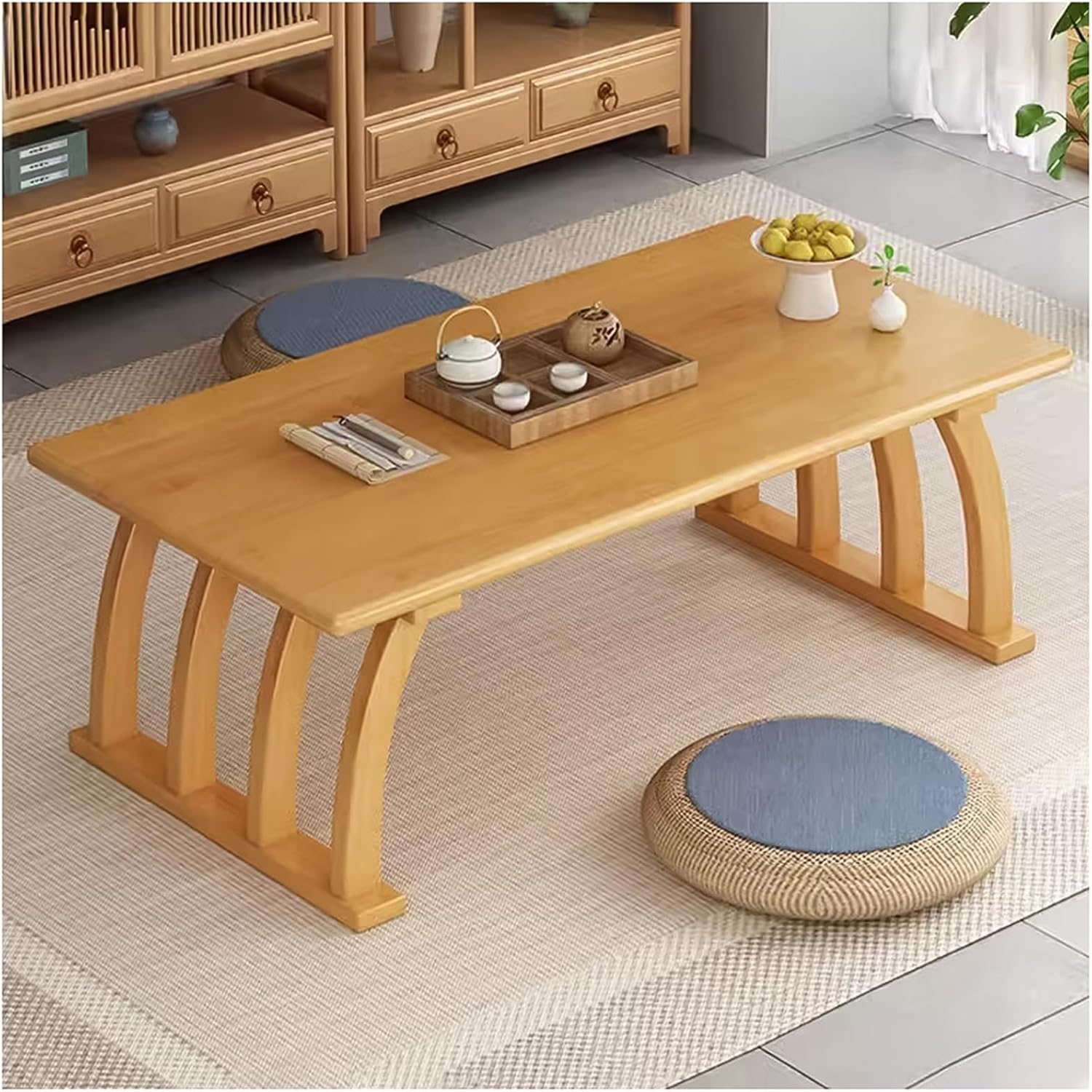 31.5in Coffee Table, Japanese Tea Table, Floor Altar Table, Laptop Tatami Table, Portable Low Picnic Table,Log Color-70x37x31cm