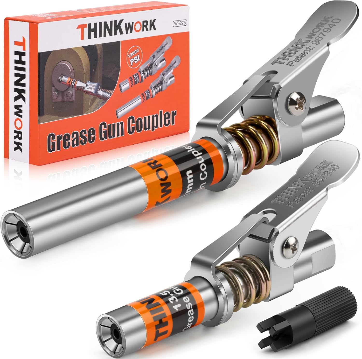 THINKWORK 2pc Grease Gun Coupler, 0.53" Tip 12000 PSI