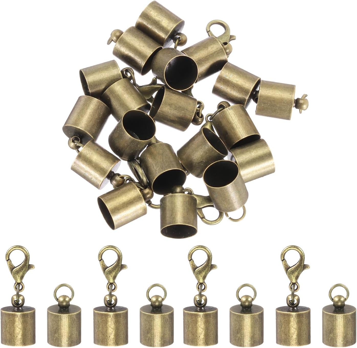 MECCANIXITY Fold Over Cord End Caps Bronze 10mm OD with Crimp Covers Lobster Claw Clasps DIY Jewelry Making for Bracelets and Necklaces Crafting 20 Pcs