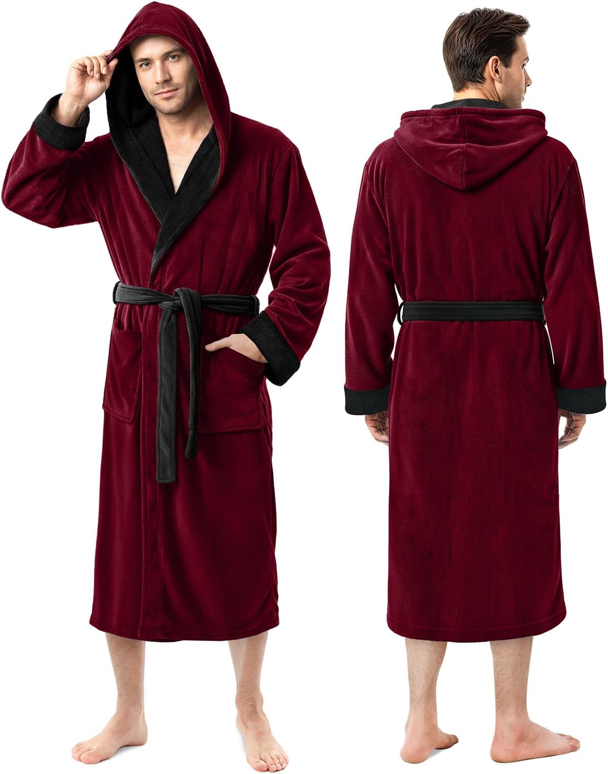 Luxury Ultra Soft Mens Robe with Hood Plush Fleece Long Bathrobe