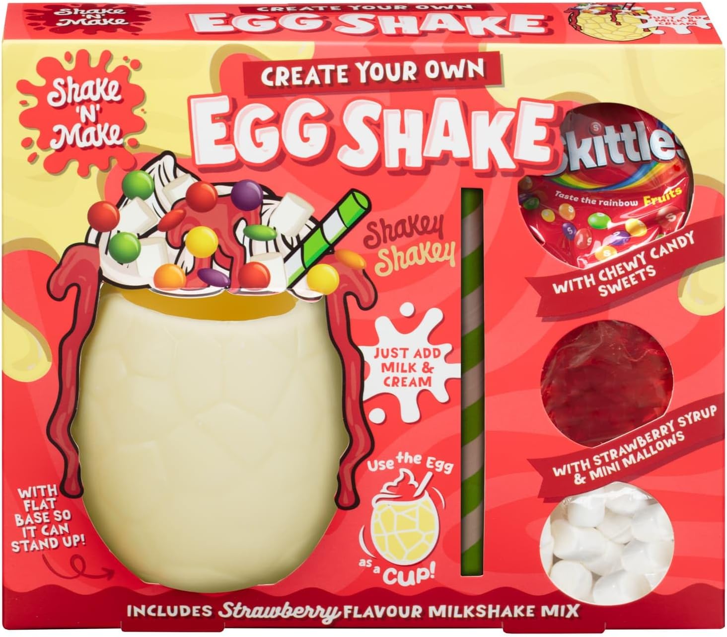 Create Your Own Easter Egg Shake 126g - Sweets - Includes: Chocolate Egg, Strawberry Flavour Milkshake Mix, Chewy Candy Sweets, Strawberry Syrup, Mini Marshmallows, Straw