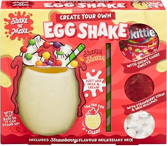 Create Your Own Easter Egg Shake 131g - Sweets - Includes Chocolate Egg, Strawberry Flavour Milkshake Mix, Chewy Candy Sweets, Strawberry Syrup, Mini Marshmallows, Straw