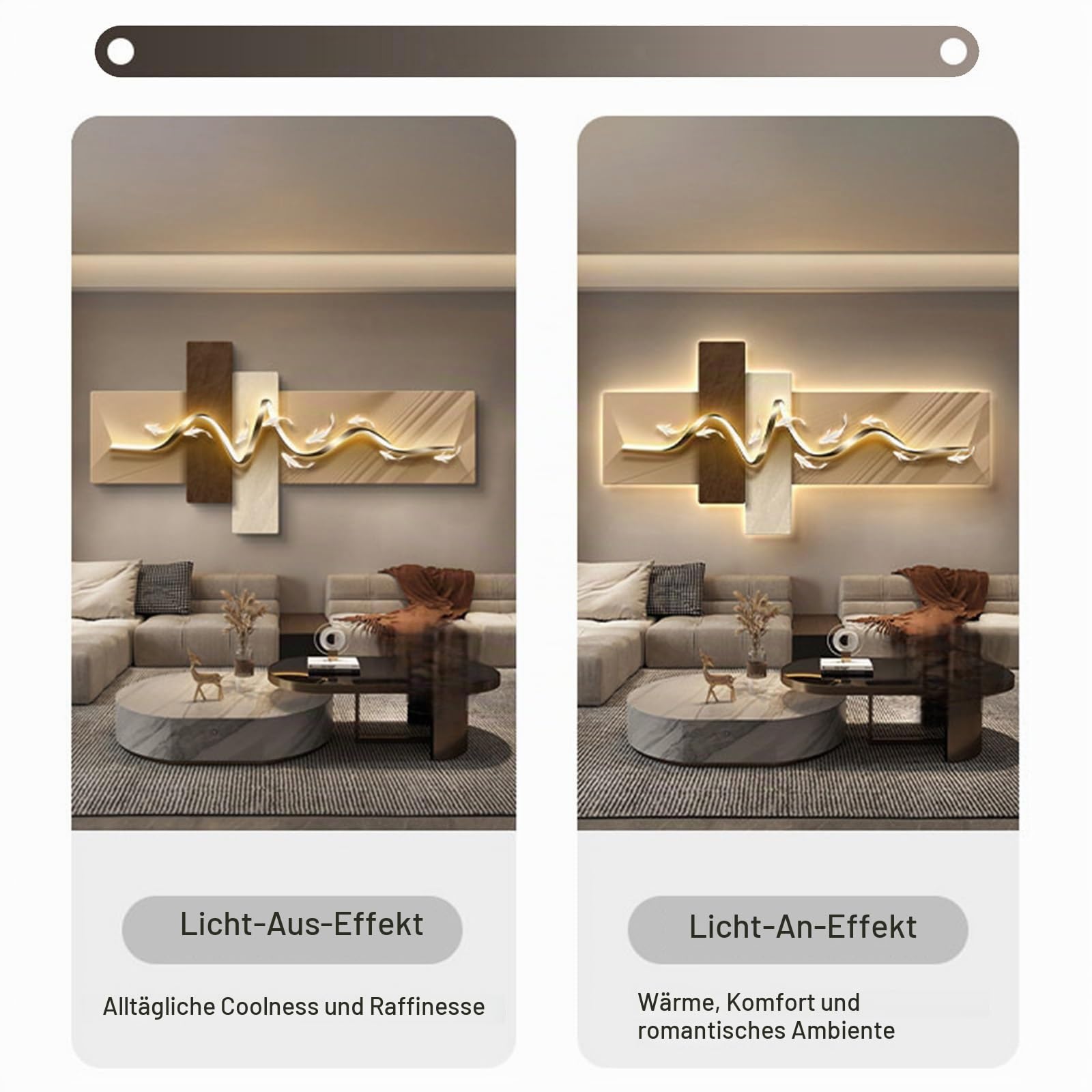 YVZYLXH Moderne LED Wanddeko Wohnzimmer - 3D Kristallporzellan Wandbild mit Beleuchtung, Luxus Wandkunst Deko for Schlafzimmer, Flur und Büro(Brown-B,100x50cm/39.4x19.7in)