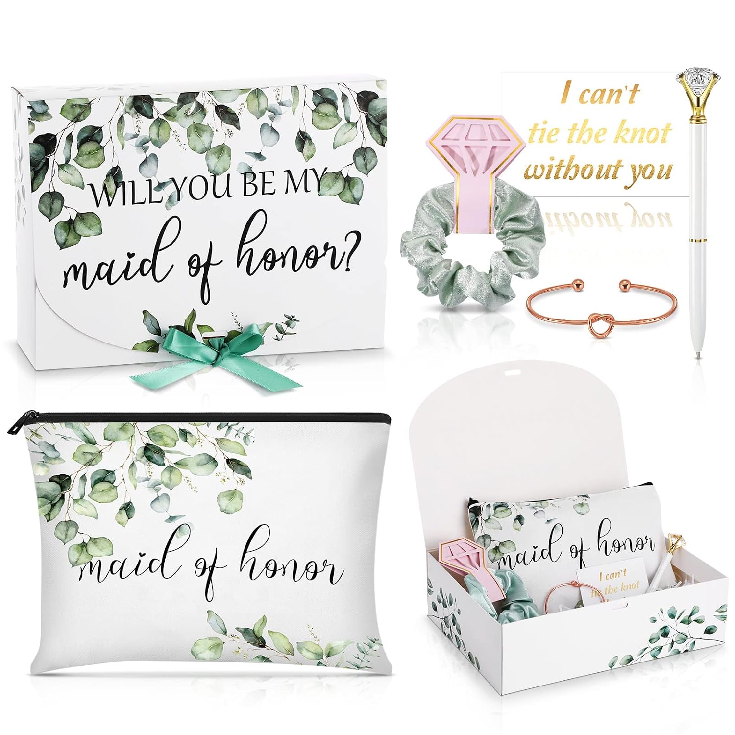 Gersoniel 7 Pcs Will You Be My Maid of Honor Proposal Gifts, Sage Green
