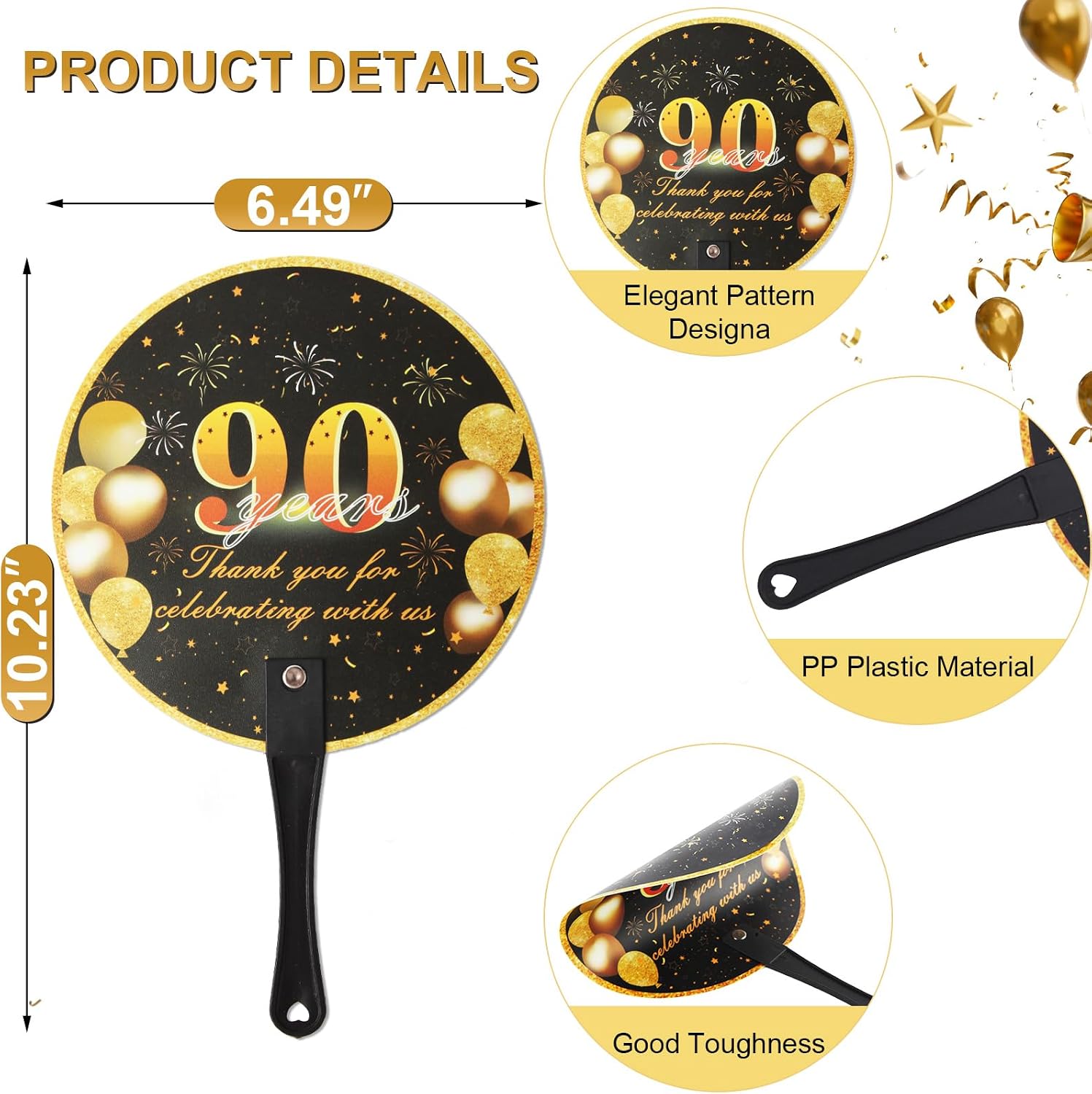 50Pcs 90th Birthday Fans for Guests, Bulk Plastic Hand Fans Party Favors, Souvenirs, 90th Decorations for Unforgettable Memories | 90th Birthday Fans for Guest