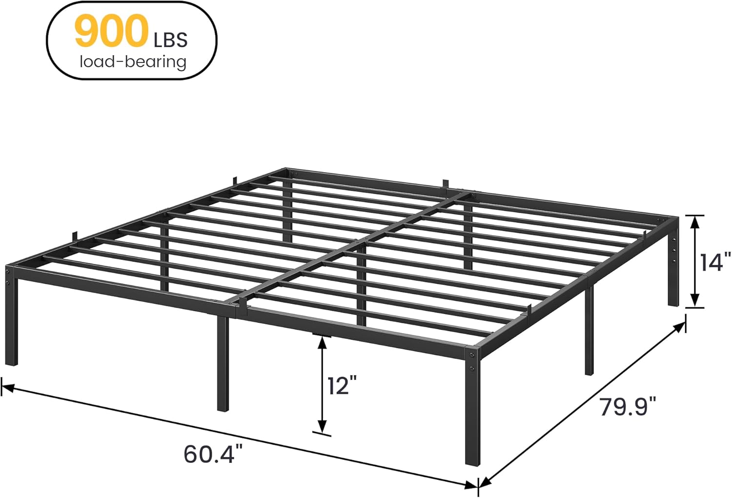 IDEALHOUSE 14 Inch Queen Size Bed Frame with Storage, Metal Platform Queen Bed Frame, No Box Spring Needed/Steel Slat Support/Easy Assembly(Queen)