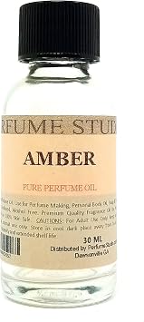 Amber Perfume Oil for Perfume Making, Personal Body Oil, Soap, Candle Making & Incense; Splash-On Clear Glass Bottle. Premium Quality Undiluted & Alcohol Free 1oz, Amber Fragrance Oil