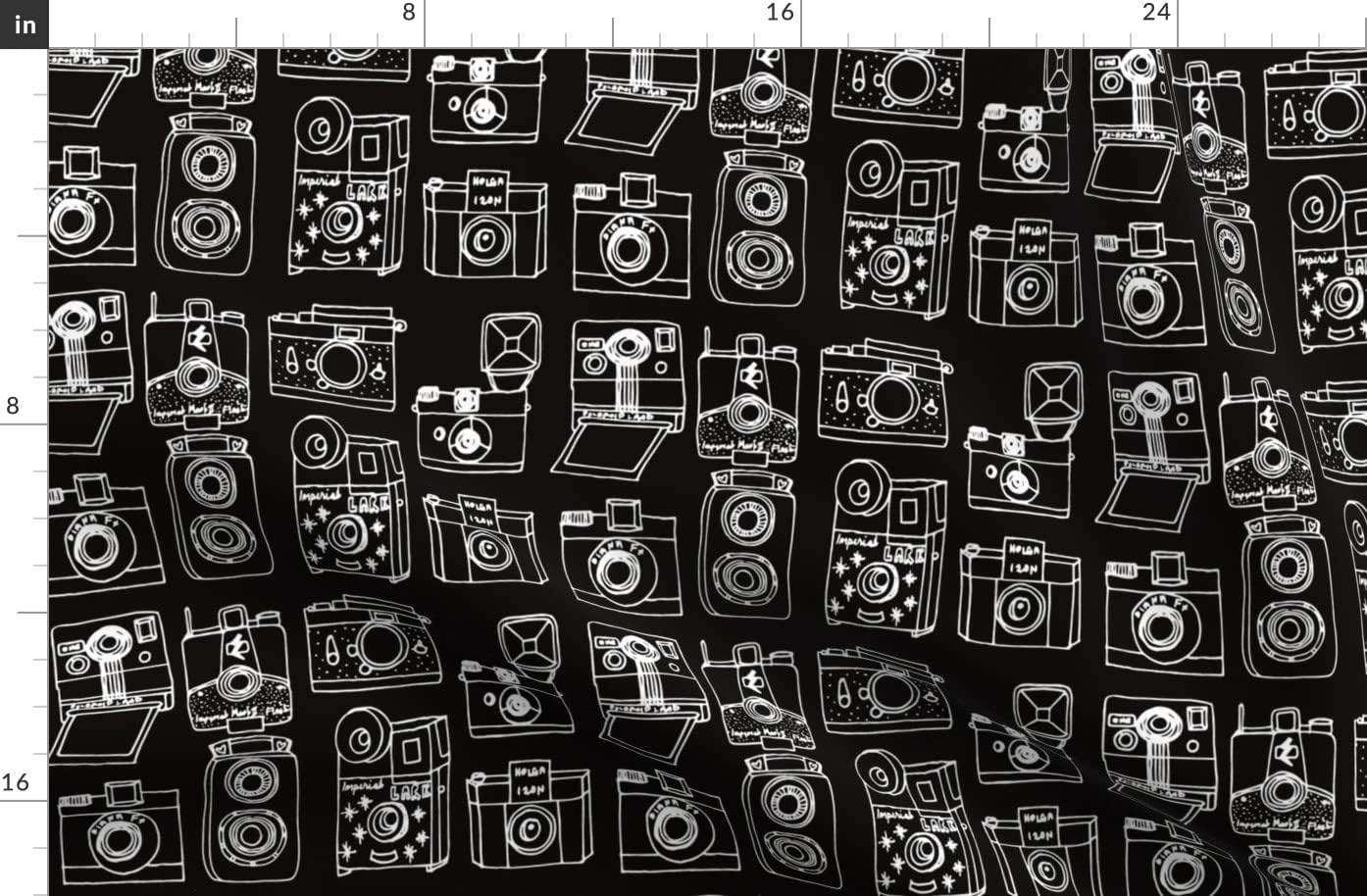 Spoonflower Fabric - Vintage Black White Drawn Camera Illustration Retro Photography Printed on Organic Cotton Sateen Fabric by The Yard - Sewing Quilting Apparel Home Decor