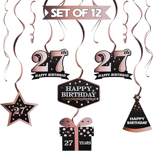 Miniatura 480 de LINGTEER Happy 65th Birthday Decorations Set - 12Pcs Black & Gold Swirls Streamer,Happy Birthday Bunting Banner,Cheers to 65 Years Old Bday Party