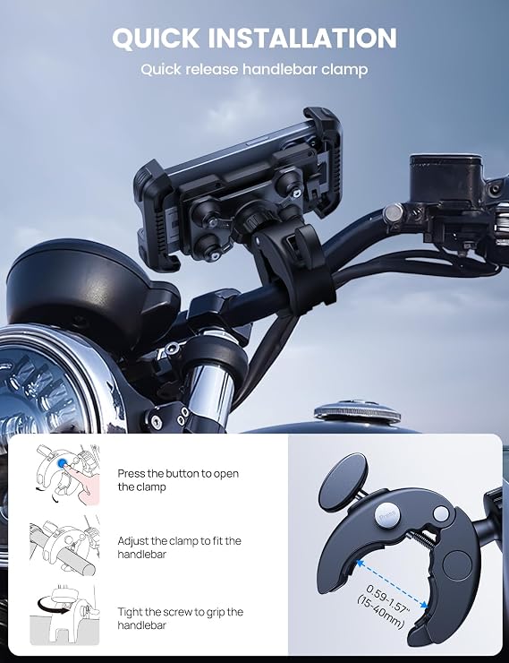 Lamicall Motorcycle Phone Mount Holder - [Dual Vibration Dampener] [Upgrade Handlebar Clip] Motorcycle Cell Phone Holder, Bike Phone Mount, Gifts for iPhone 16 15 14 Pro Max, 4.7-6.7 Phones, Black