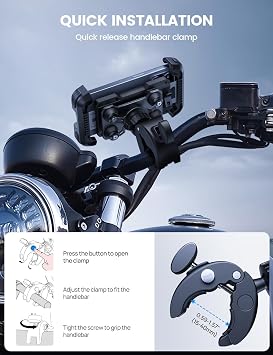 Lamicall Motorcycle Phone Mount Holder - [Dual Vibration Dampener] [Upgrade Handlebar Clip] Motorcycle Cell Phone Holder, Bike Phone Mount, Gifts for iPhone 16 15 14 Pro Max, 4.7-6.7 Phones, Black