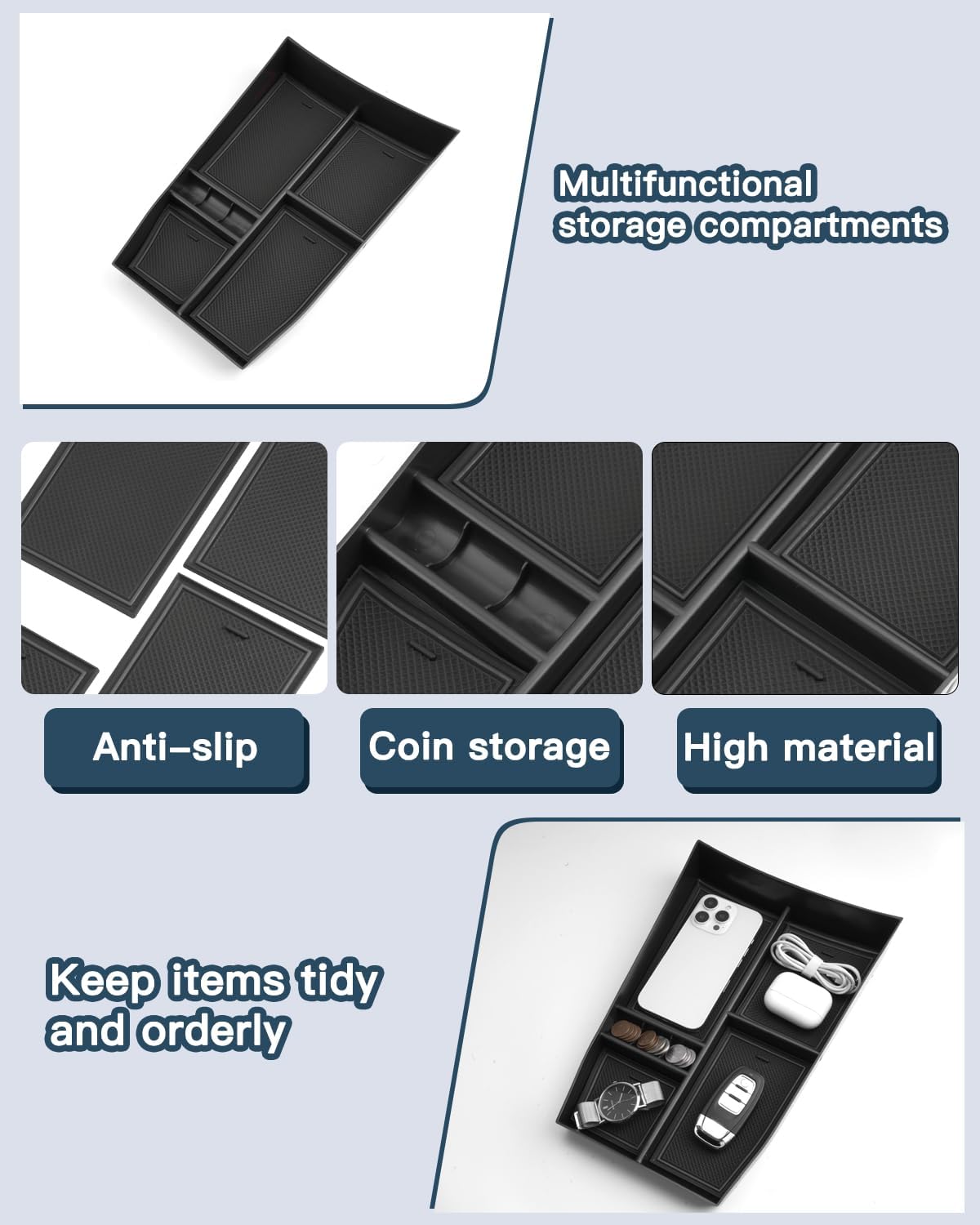 Lower Console Organizer Compatible with 2021 2022 2023 2024 2025 2026 Nissan Rogue(S/SL/SV/Platinum) Armrest Under Storage Box Tray Nissan Rogue Accessorie Console Pallet Container with Coin Storage