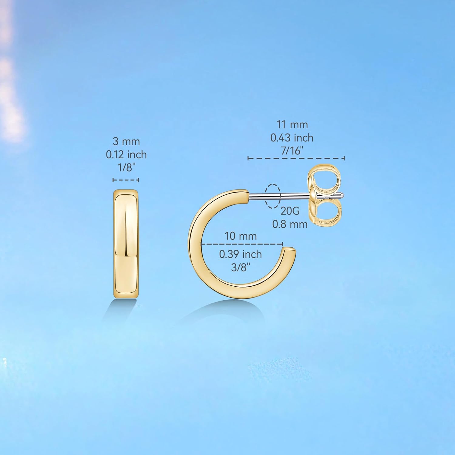 Limerencia Hypoallergenic G23 Pure Titanium Big Post Thin Square Edge Open Hoop | F136 Implant Grade Womens Dainty Hoop Earrings | Lightweight for Sensitive Ears