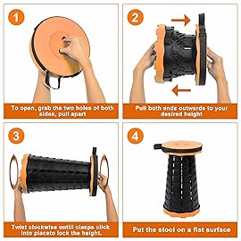 VOLIXOD Foldable Telescoping Stool Portable, Retractable Stool for Adults, Upgraded Collapsible Folding Seats with Load Capacity 550lbs, Camping Stools for Adults