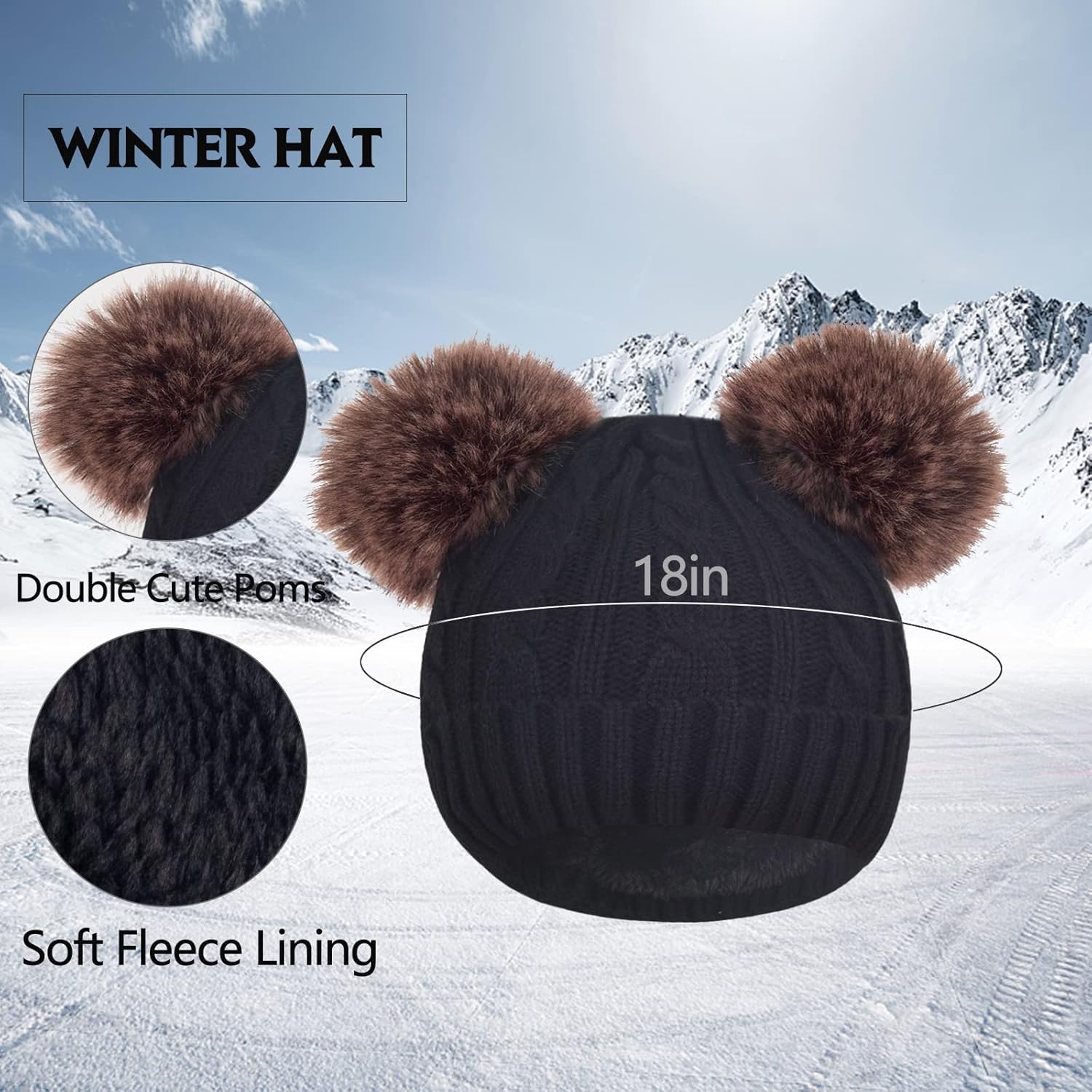 Women Knit Beanie with Pompom, Fleece Lined Neck Warmer & Touchscreen Gloves Set - Winter Thermal Accessories Christmas Gift - Image 2