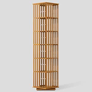 YOWOS Rotating Bookshelf Tower, 6-Tier Bamboo Spinning Bookcase, Narrow Floor Standing Storage Rack, Walnut