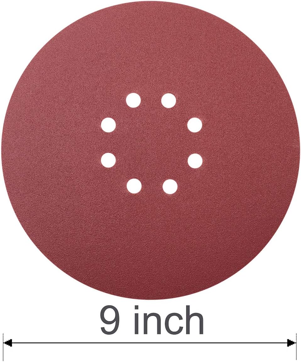 Tonmp 50 PCS 120 Grit 9 Inch 8 Hole HookandLoop Sanding Discs