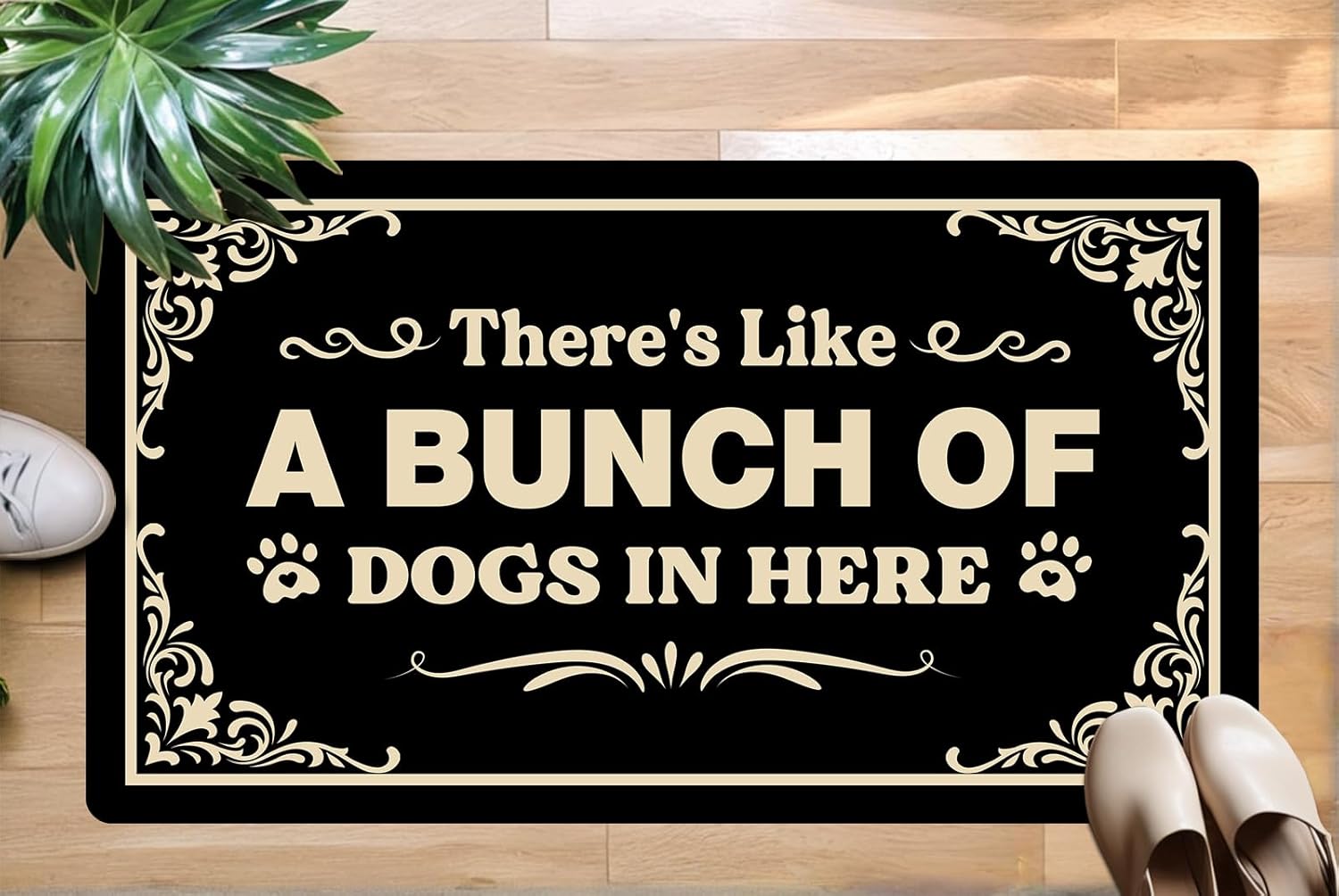 Beware of Dog Doormat – Funny Welcome Mat for Front Door, Entryway, Porch, Patio, Garage, Backdoor, Indoor Outdoor Rug, Floor Mat for House, 17 x 30 Inch (There's Like A Bunch of Dogs in Here)