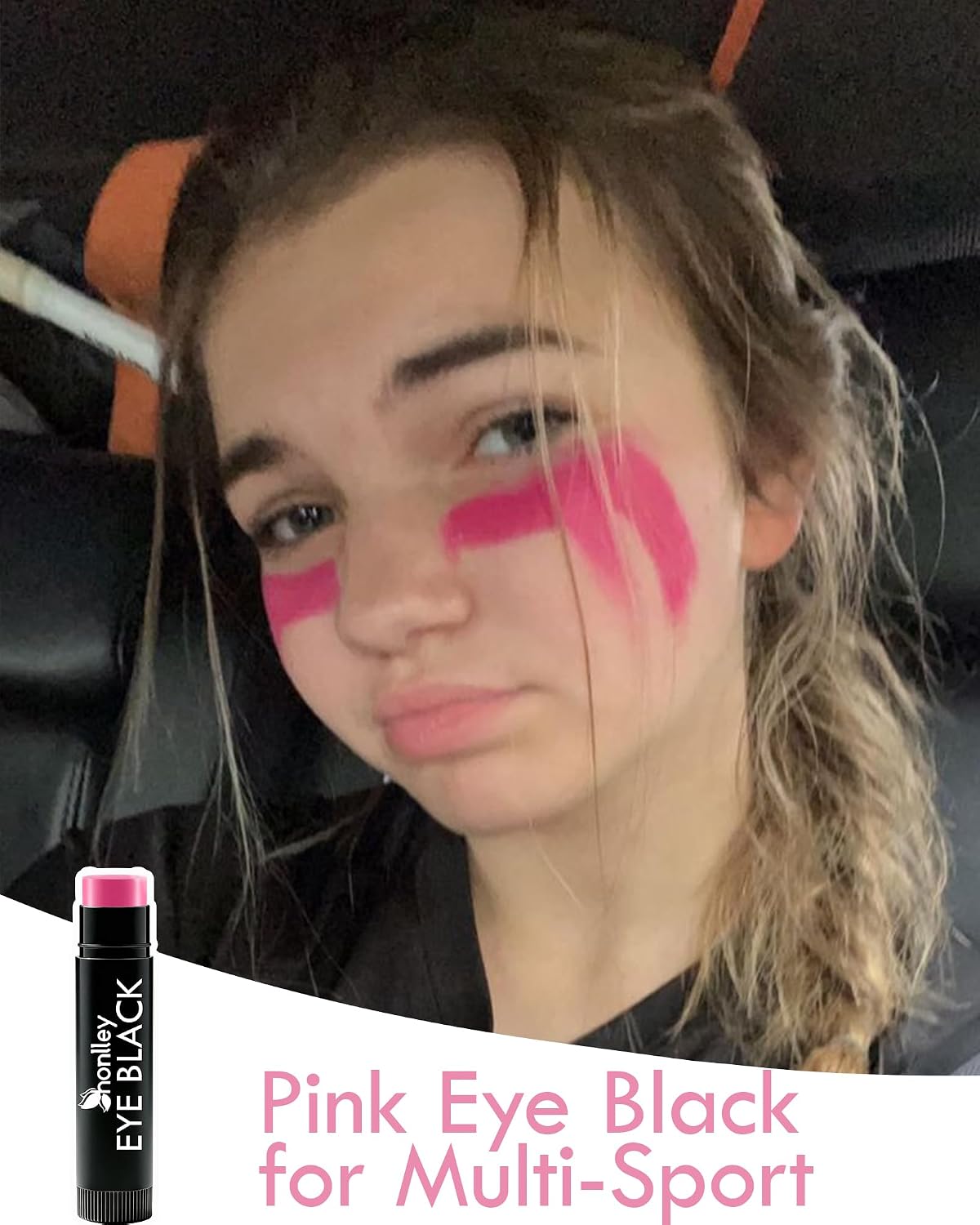 Hot Pink Face Body Paint Stick for Halloween Cream Makeup, Anti-Glare Pink Eye Black Stick for Multi Sports Baseball Football Softball Lacrosse, Waterproof Under Eye Paint for Athletes Fans