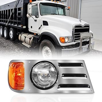 Headlights Assembly fit for Mack CV Replacement Right Passenger Side Headlamp Chrome