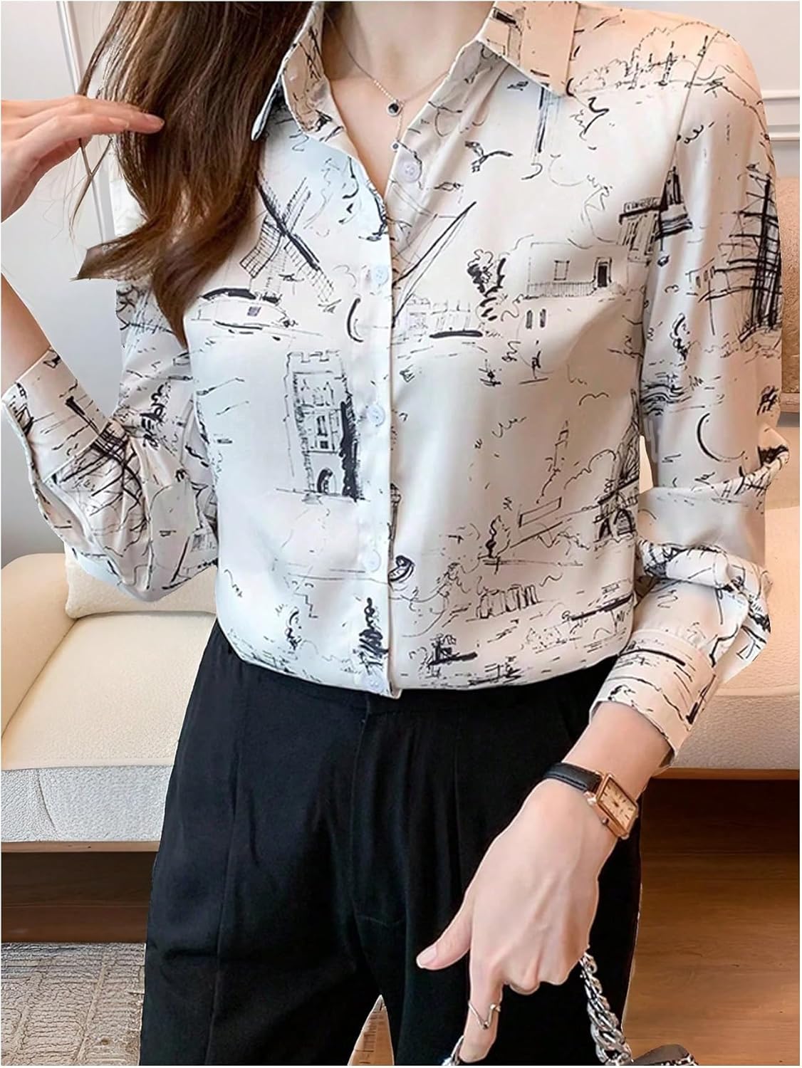 SweatyRocks Women's Printed Button Down Shirts Long Sleeve Dressy Casual Work Top Blouse - Image 5