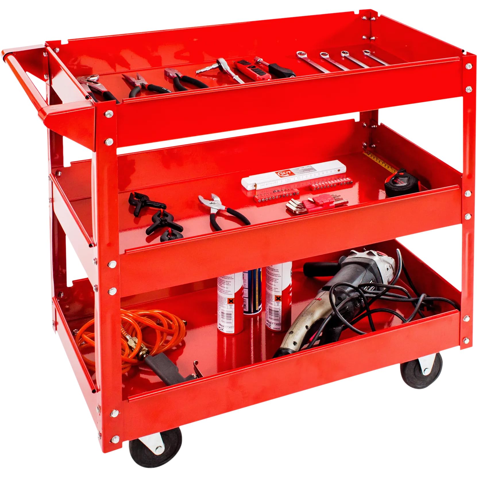 Kombo Carrello portautensili | Carrello da officina | Carrello da montaggio 3 piani | Rosso